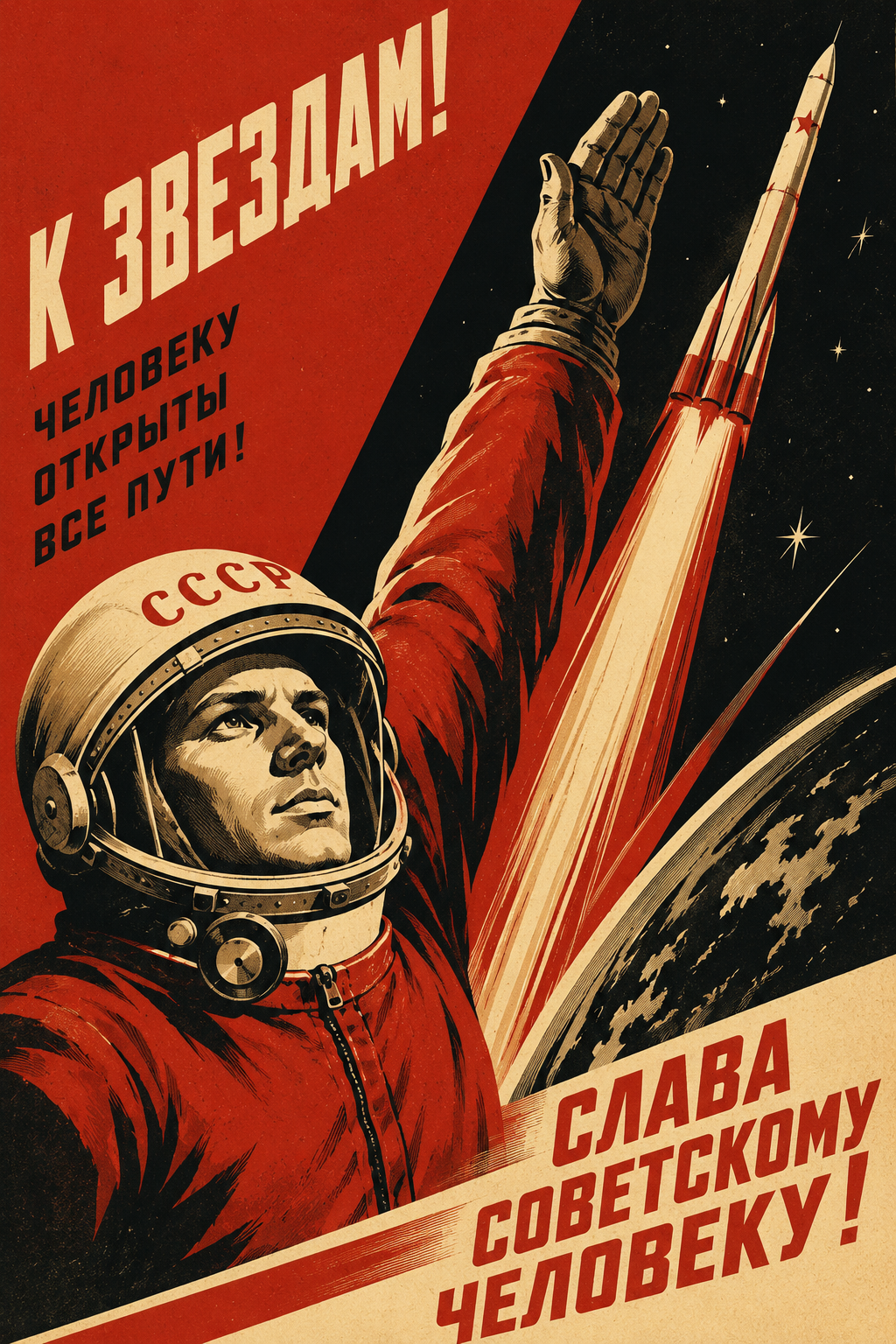 Пример /sovietposter - советский конструктивистский плакат на тему космоса