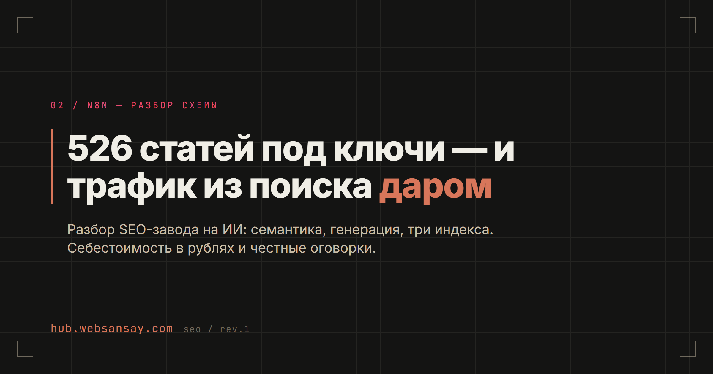 Обложка разбора: SEO-завод на ИИ - статьи под ключевые запросы и трафик из поиска